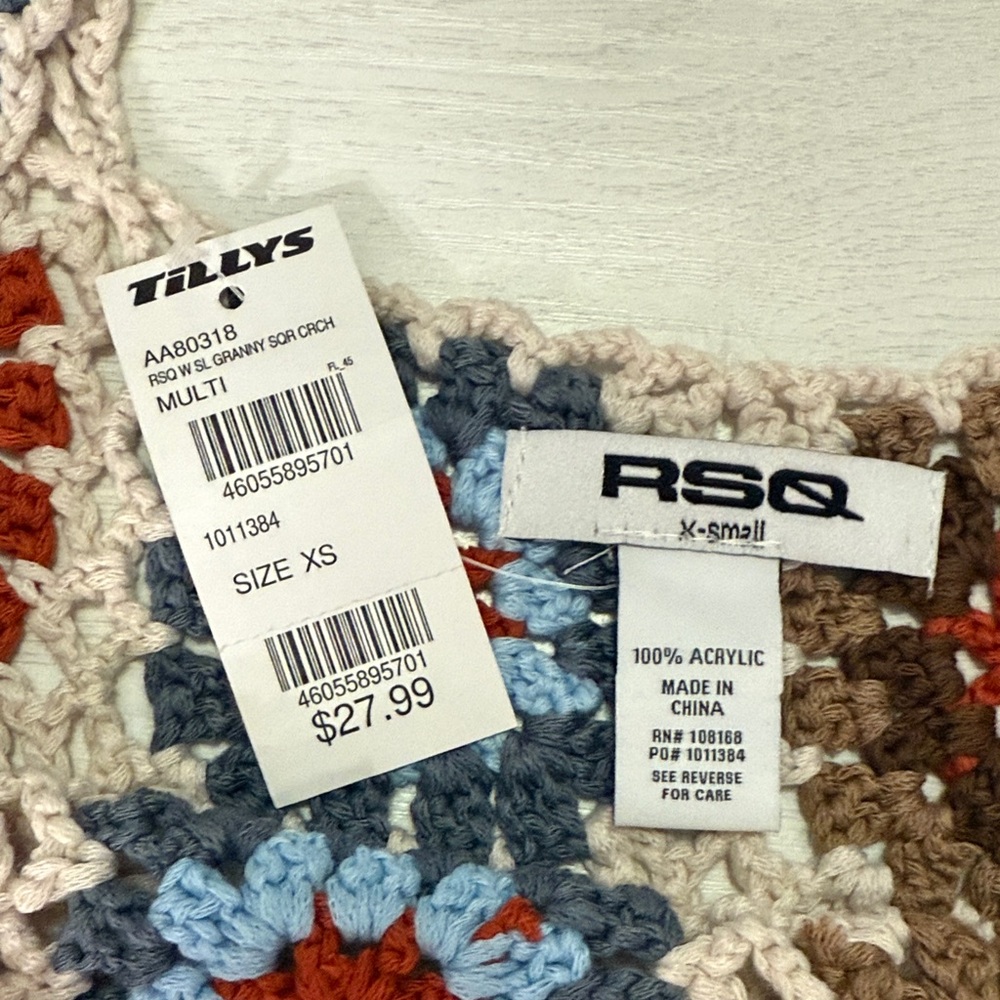 RSQ Multicolor Crochet Crop Top Size XS - Picture 2 of 5